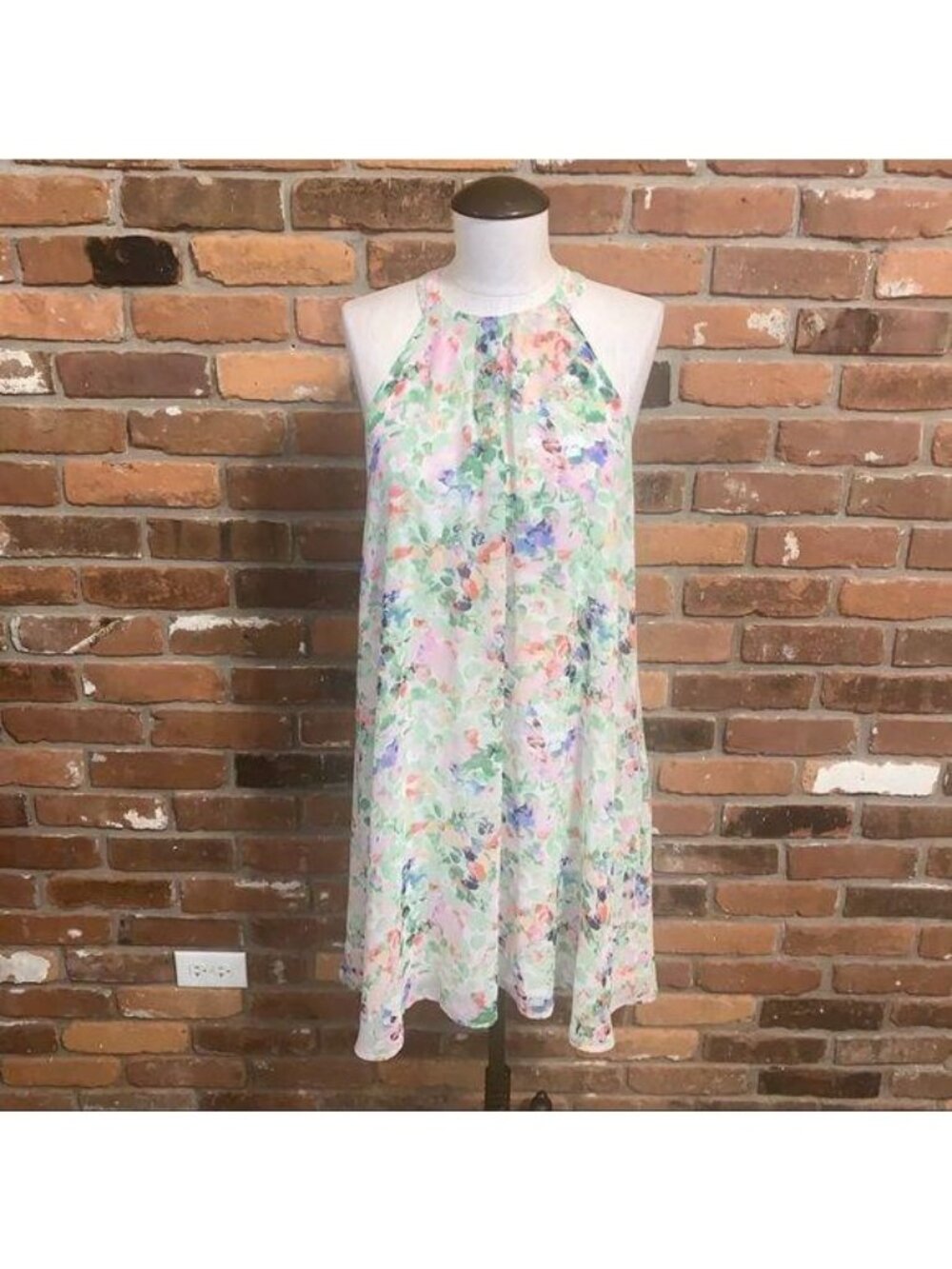 ASTR Womens Floral Sleeveless Trapeze Swing Dress Size Small Halter Summer